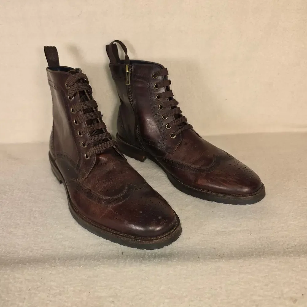 Steve Madden Men's Wingtip Ankle Boots Dark Brown Leather Side Zip Tillman Sz 8